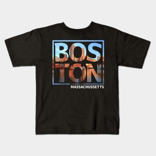 Boston Massachusetts Typography Kids T-Shirt